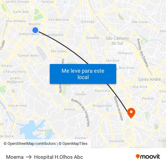 Moema to Hospital H.Olhos Abc map