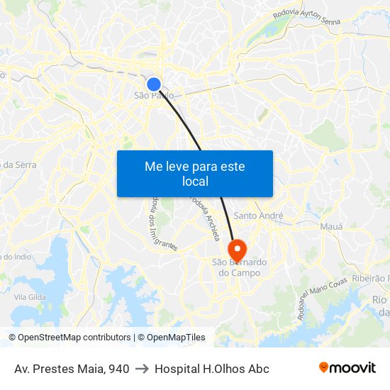 Av. Prestes Maia, 940 to Hospital H.Olhos Abc map