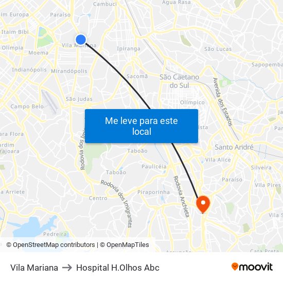 Vila Mariana to Hospital H.Olhos Abc map