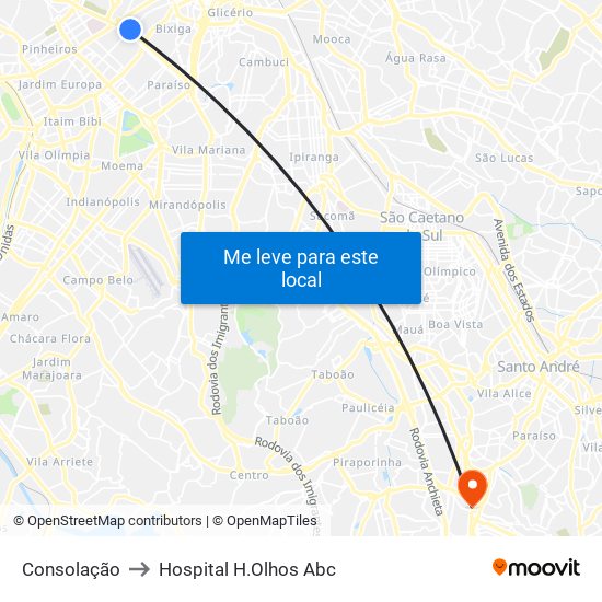 Consolação to Hospital H.Olhos Abc map