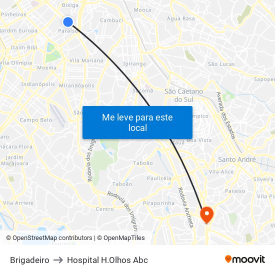 Brigadeiro to Hospital H.Olhos Abc map