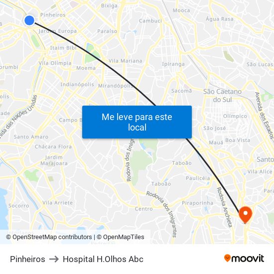 Pinheiros to Hospital H.Olhos Abc map