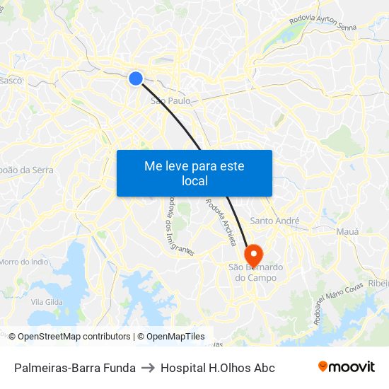 Palmeiras-Barra Funda to Hospital H.Olhos Abc map