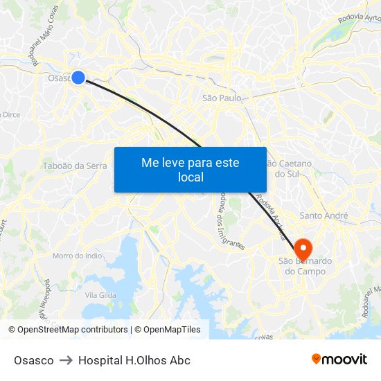 Osasco to Hospital H.Olhos Abc map