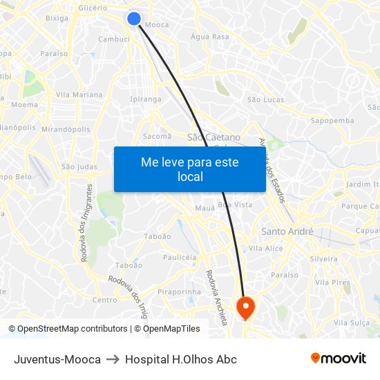 Juventus-Mooca to Hospital H.Olhos Abc map