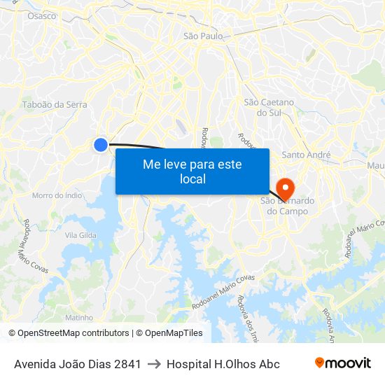 Avenida João Dias 2841 to Hospital H.Olhos Abc map