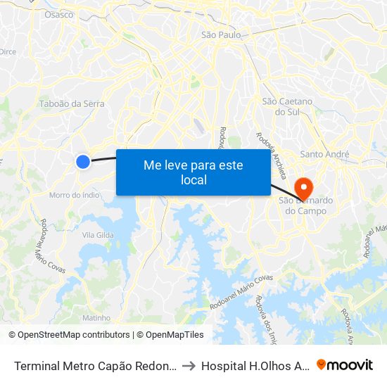 Terminal Metro Capão Redondo to Hospital H.Olhos Abc map