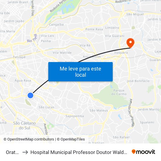 Oratório to Hospital Municipal Professor Doutor Waldomiro de Paula map