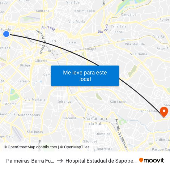 Palmeiras-Barra Funda to Hospital Estadual de Sapopemba map