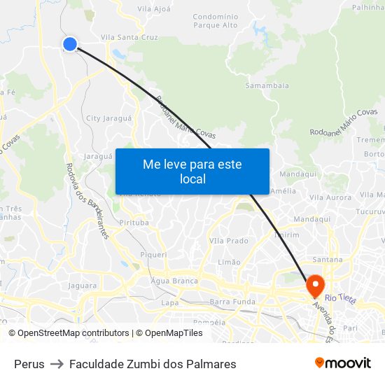 Perus to Faculdade Zumbi dos Palmares map