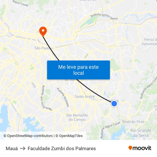 Mauá to Faculdade Zumbi dos Palmares map