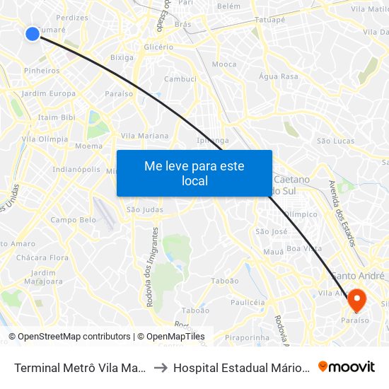 Terminal Metrô Vila Madalena to Hospital Estadual Mário Covas map