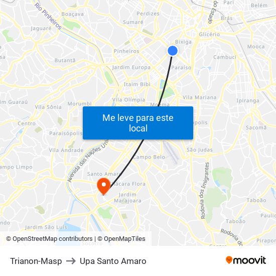 Trianon-Masp to Upa Santo Amaro map