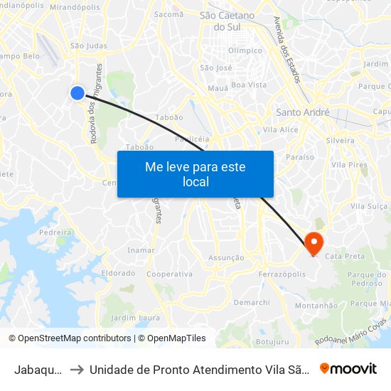 Jabaquara to Unidade de Pronto Atendimento Vila São Pedro map