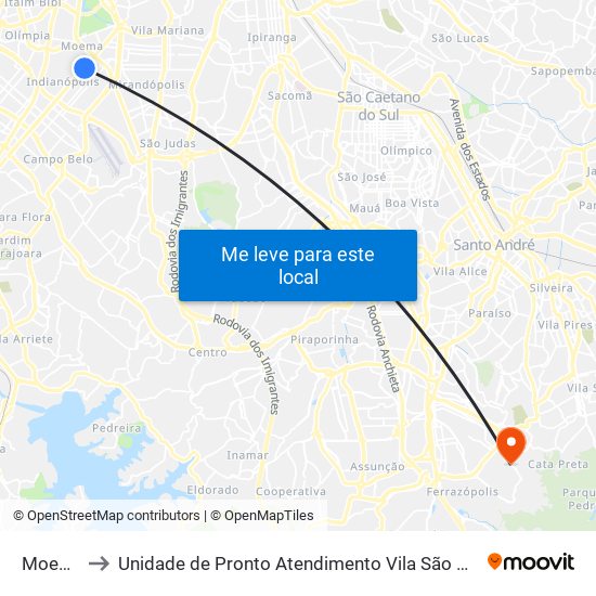 Moema to Unidade de Pronto Atendimento Vila São Pedro map