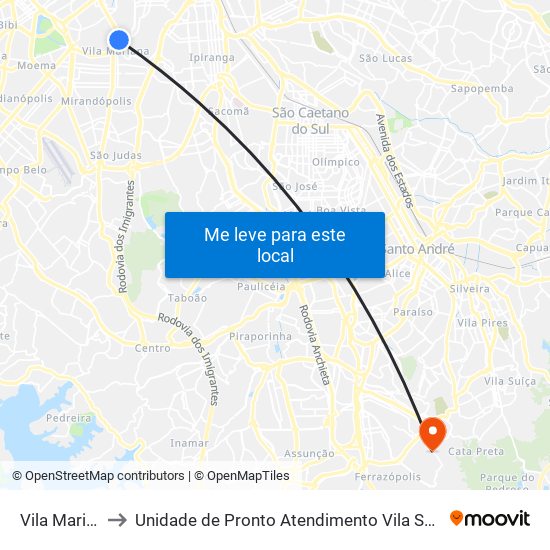 Vila Mariana to Unidade de Pronto Atendimento Vila São Pedro map