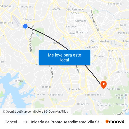 Conceição to Unidade de Pronto Atendimento Vila São Pedro map