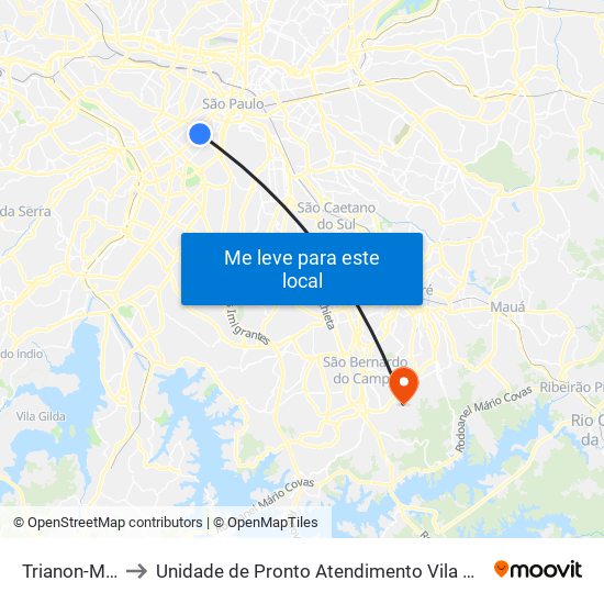 Trianon-Masp to Unidade de Pronto Atendimento Vila São Pedro map