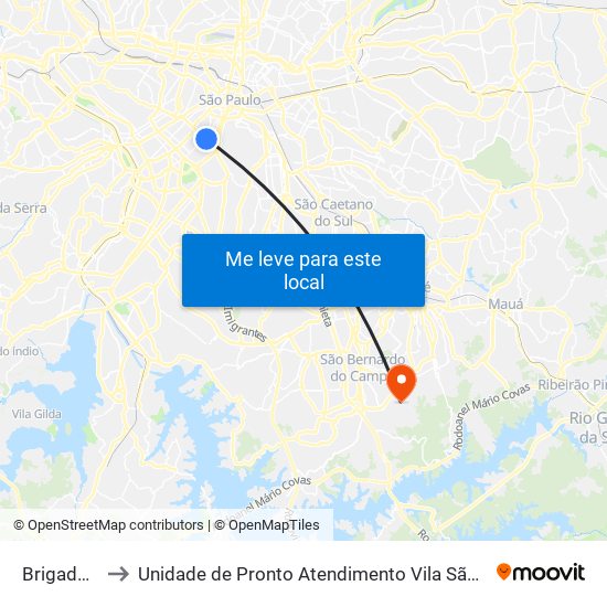 Brigadeiro to Unidade de Pronto Atendimento Vila São Pedro map