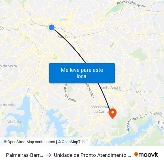 Palmeiras-Barra Funda to Unidade de Pronto Atendimento Vila São Pedro map