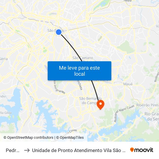 Pedro II to Unidade de Pronto Atendimento Vila São Pedro map