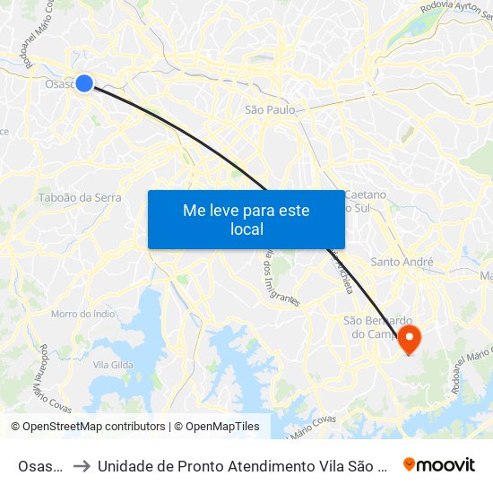 Osasco to Unidade de Pronto Atendimento Vila São Pedro map