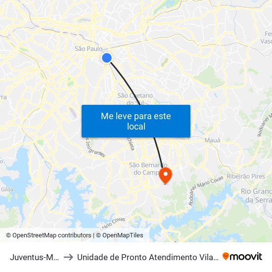 Juventus-Mooca to Unidade de Pronto Atendimento Vila São Pedro map