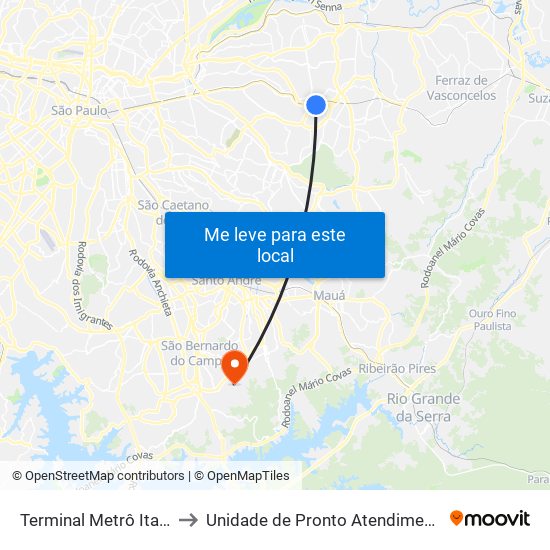 Terminal Metrô Itaquera Norte to Unidade de Pronto Atendimento Vila São Pedro map