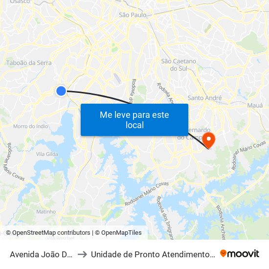 Avenida João Dias 2841 to Unidade de Pronto Atendimento Vila São Pedro map