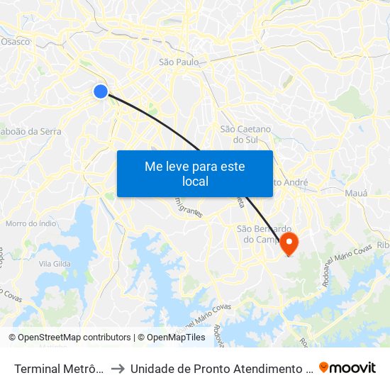 Terminal Metrô Butantã to Unidade de Pronto Atendimento Vila São Pedro map