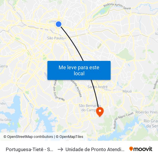 Portuguesa-Tietê - Santana, São Paulo to Unidade de Pronto Atendimento Vila São Pedro map