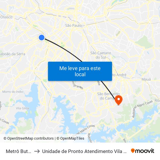 Metrô Butantã to Unidade de Pronto Atendimento Vila São Pedro map