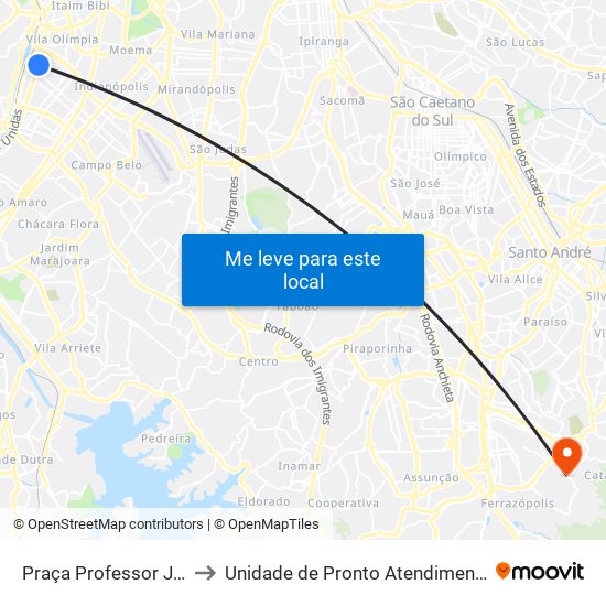 Praça Professor José Lannes to Unidade de Pronto Atendimento Vila São Pedro map
