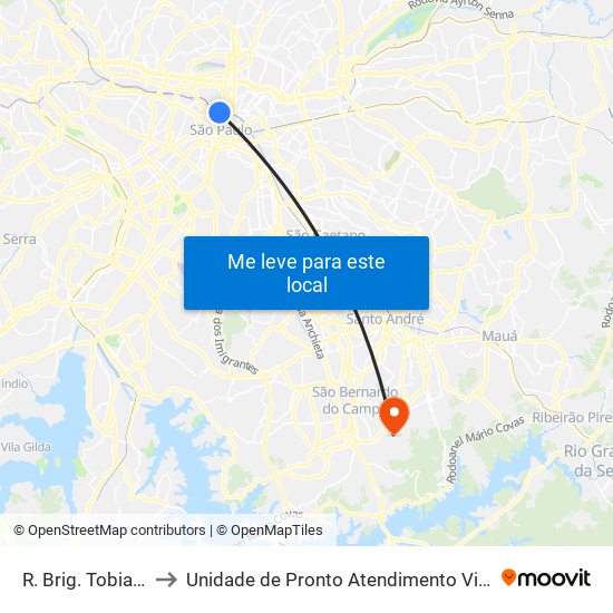 R. Brig. Tobias, 780 to Unidade de Pronto Atendimento Vila São Pedro map