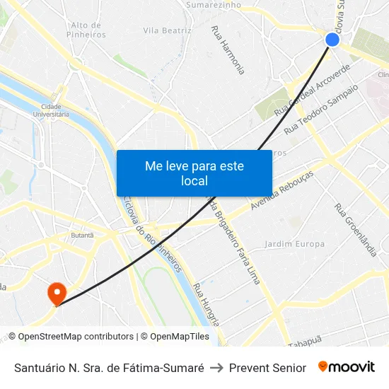 Santuário N. Sra. de Fátima-Sumaré to Prevent Senior map