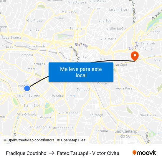 Fradique Coutinho to Fatec Tatuapé - Victor Civita map