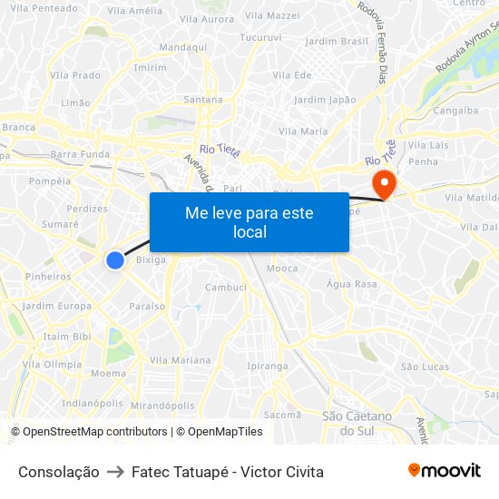 Consolação to Fatec Tatuapé - Victor Civita map