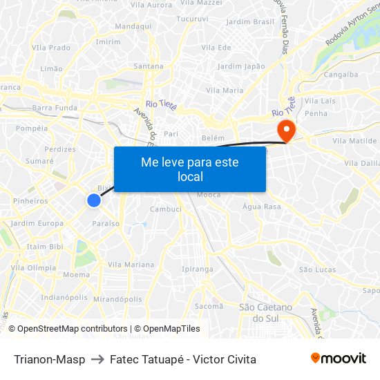 Trianon-Masp to Fatec Tatuapé - Victor Civita map