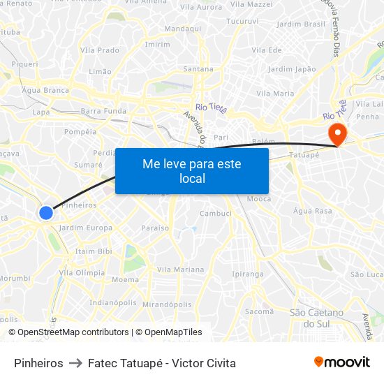 Pinheiros to Fatec Tatuapé - Victor Civita map