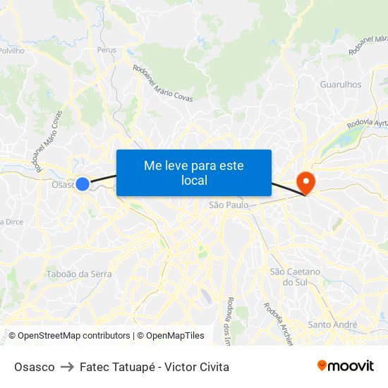 Osasco to Fatec Tatuapé - Victor Civita map