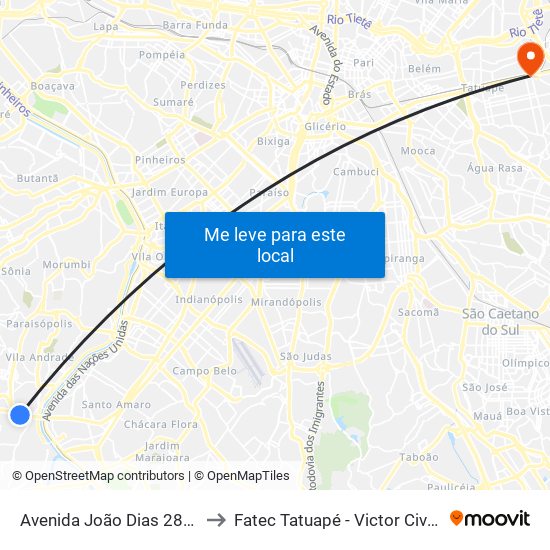 Avenida João Dias 2841 to Fatec Tatuapé - Victor Civita map