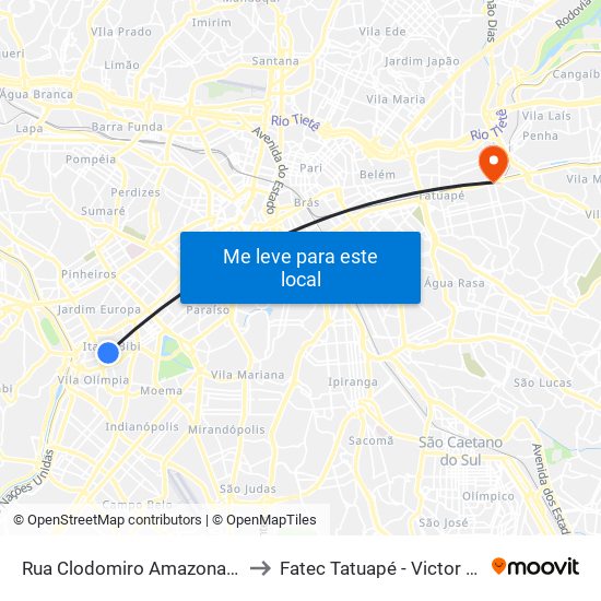 Rua Clodomiro Amazonas 221 to Fatec Tatuapé - Victor Civita map