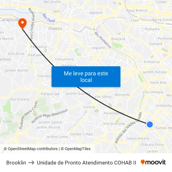 Brooklin to Unidade de Pronto Atendimento COHAB II map
