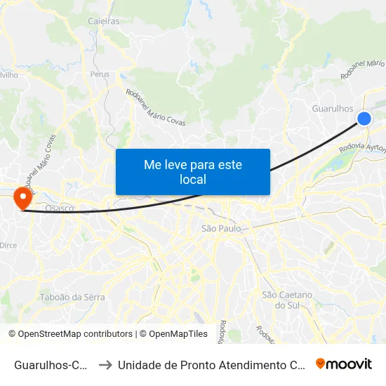 Guarulhos-Cecap to Unidade de Pronto Atendimento COHAB II map