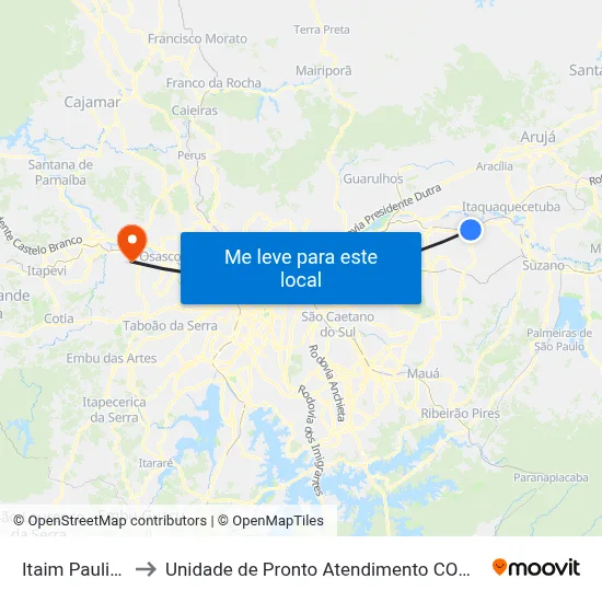 Itaim Paulista to Unidade de Pronto Atendimento COHAB II map