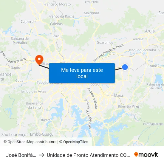 José Bonifácio to Unidade de Pronto Atendimento COHAB II map