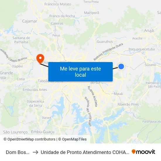 Dom Bosco to Unidade de Pronto Atendimento COHAB II map
