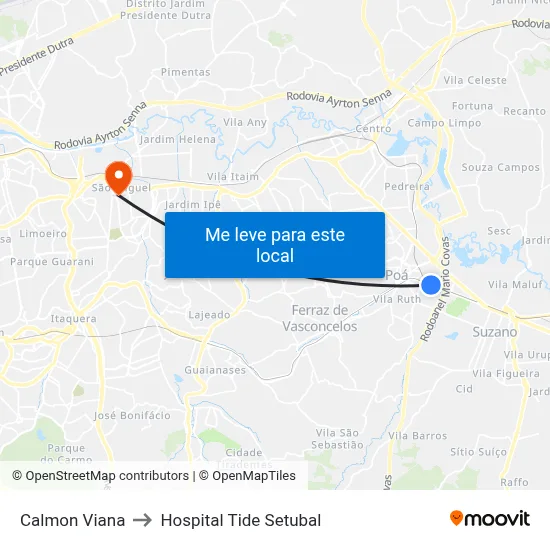 Calmon Viana to Hospital Tide Setubal map