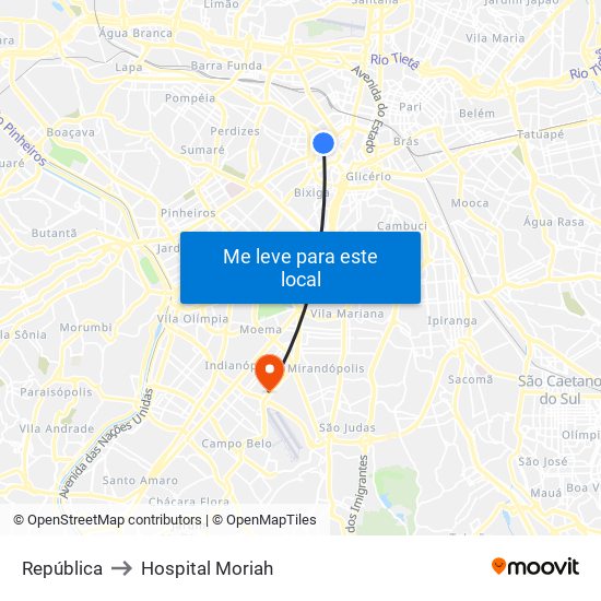 República to Hospital Moriah map