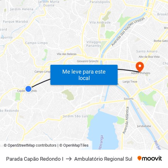 Parada Capão Redondo I to Ambulatório Regional Sul map